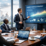 US business leaders discussing corporate energy strategy and rising electricity costs