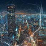 Large AI data center facility with high energy demand connected to power grid infrastructure